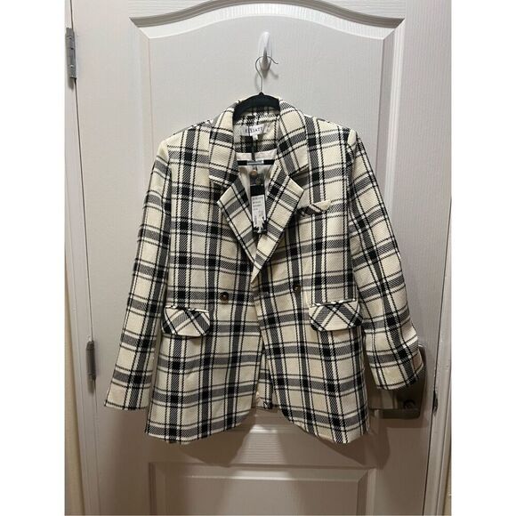 Elliatt black and white  Plaid Pattern Shawl Collar Tweed Yara Blazer Size S NWT - Picture 1 of 4